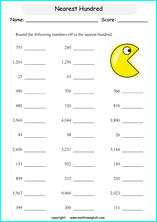 printable math rounding off the nearest 100 worksheets for kids in primary and elementary math class 