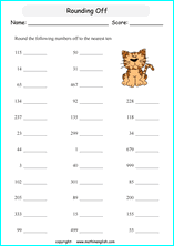 printable math rounding off the nearest 10 worksheets for kids in primary and elementary math class 