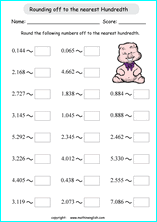 printable rounding off decimals worksheets for kids in primary and elementary math class 