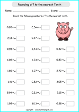 printable math rounding off decimals worksheets for kids in primary and elementary math class 