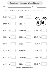 printable rounding off decimals worksheets for kids in primary and elementary math class 