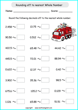 printable rounding off decimals worksheets for kids in primary and elementary math class 