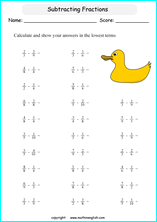 printable adding unlike fractions worksheets for kids in primary and elementary math class 