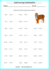 printable subtracting decimals worksheets for kids in primary and elementary math class 