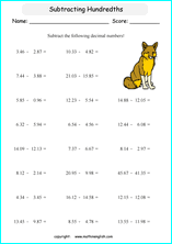 printable subtracting decimals worksheets for kids in primary and elementary math class 