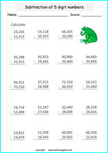 printable math 4 and 5 digit subtraction worksheets for kids in primary and elementary math class 