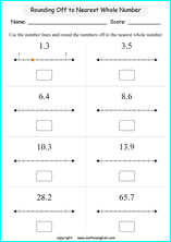 printable rounding off decimals worksheets for kids in primary and elementary math class 