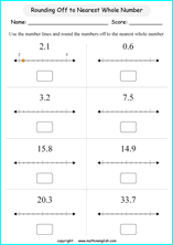 printable math rounding off decimals worksheets for kids in primary and elementary math class 