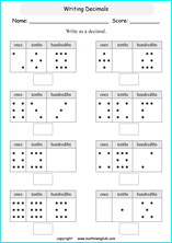 printable place value of decimals worksheets for kids in primary and elementary math class 