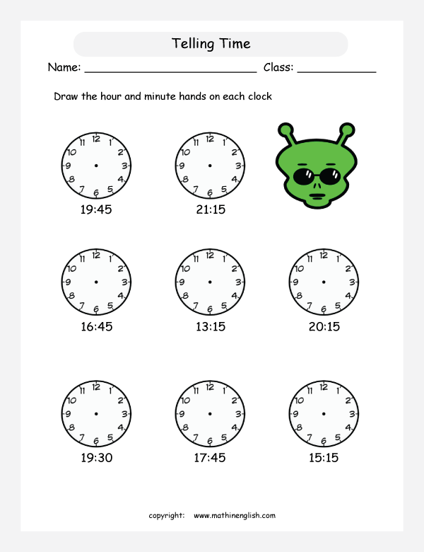 24 hour clock worksheets for primary math