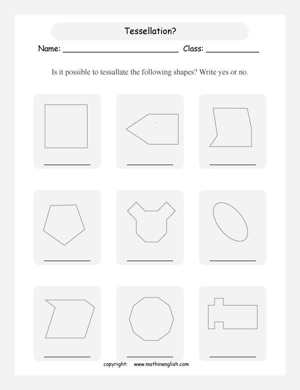 tessellation geometry math worksheets for primary math class 