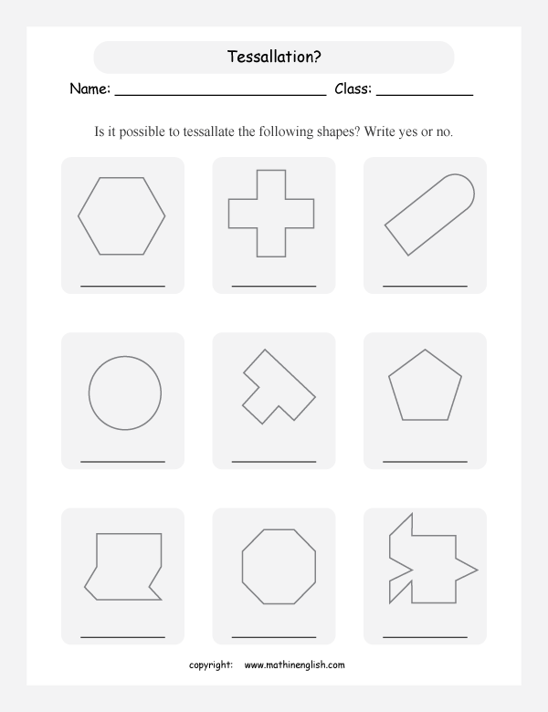 tessellation geometry math worksheets for primary math class 