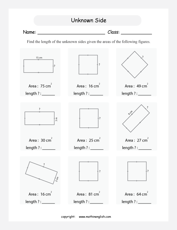 area and perimeter in squares and rectangles worksheets for primary math  