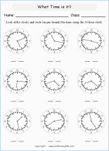 24 hour clock worksheets for primary math