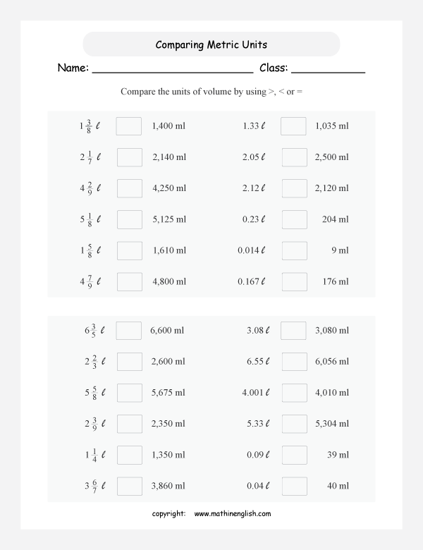 conversion of metric units of volume and capacity worksheets for primary math  