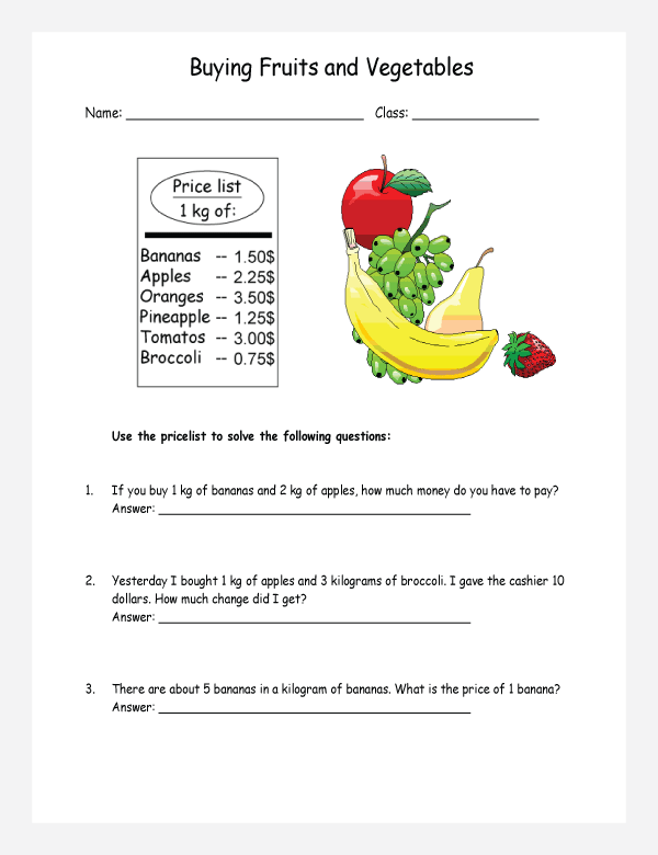 decimal word problems worksheets for grade 1 to 6 