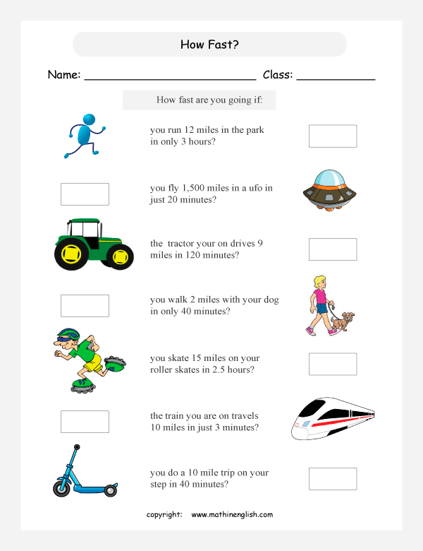 time and distance worksheets for primary math