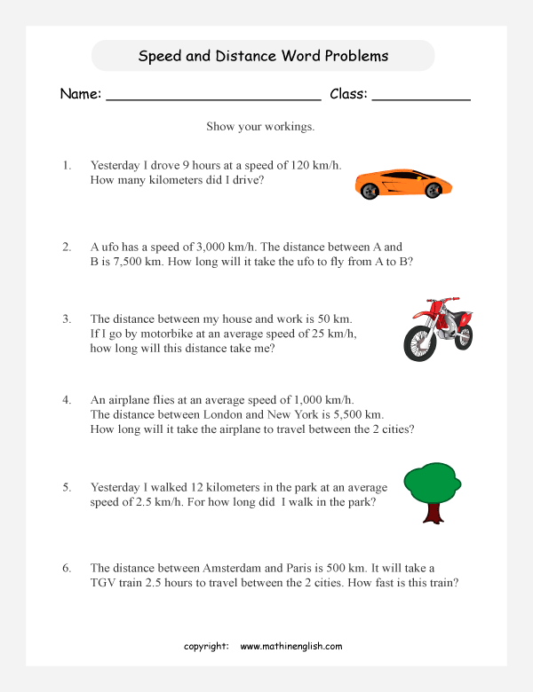 speed and distance word problems worksheets for primary math