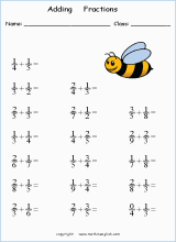 printable math unlike fraction subtraction worksheets for kids in primary and elementary math class 