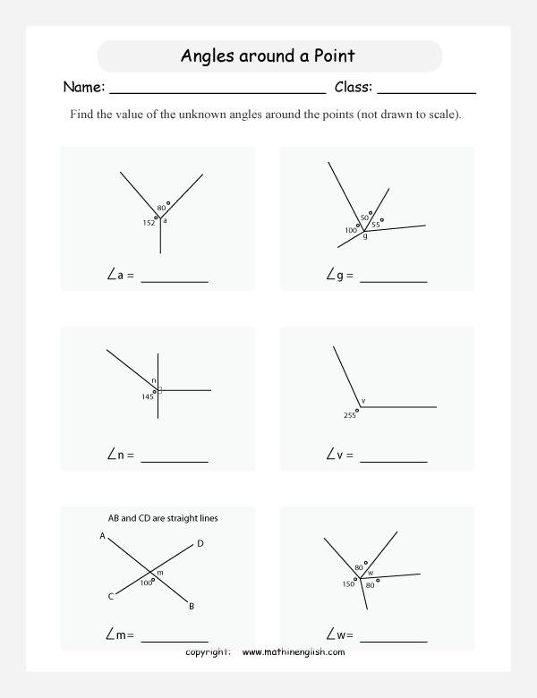  angles on lines geometry math worksheets for primary math class 