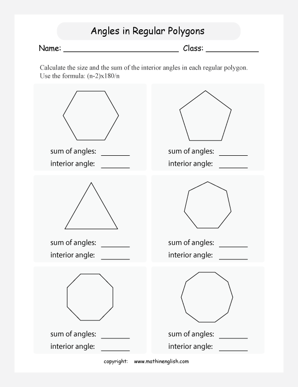 Regular Polygons Geometry Printable Grade 5 Math Worksheet
