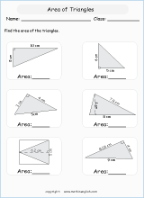 area and perimeter of triangles worksheets for primary math  