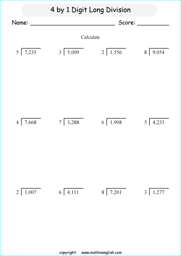 printable math division of big numbers worksheets for kids in primary and elementary math class 