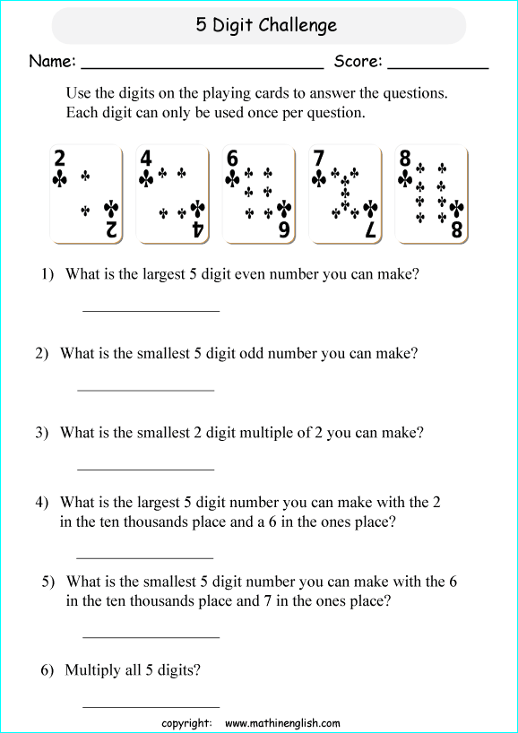 Printable primary math worksheet for math grades 1 to 6 based on the