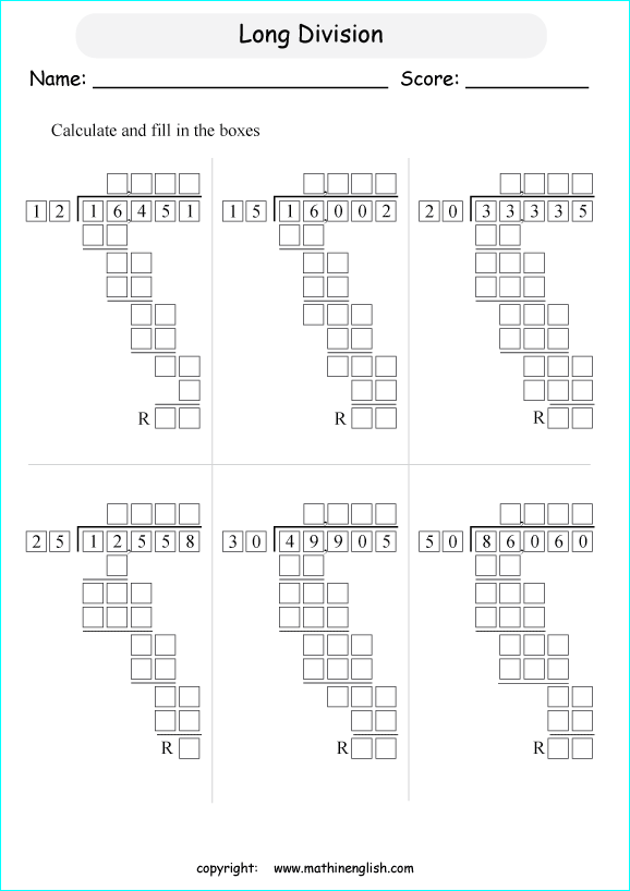 printable math division of big numbers worksheets for kids in primary and elementary math class 