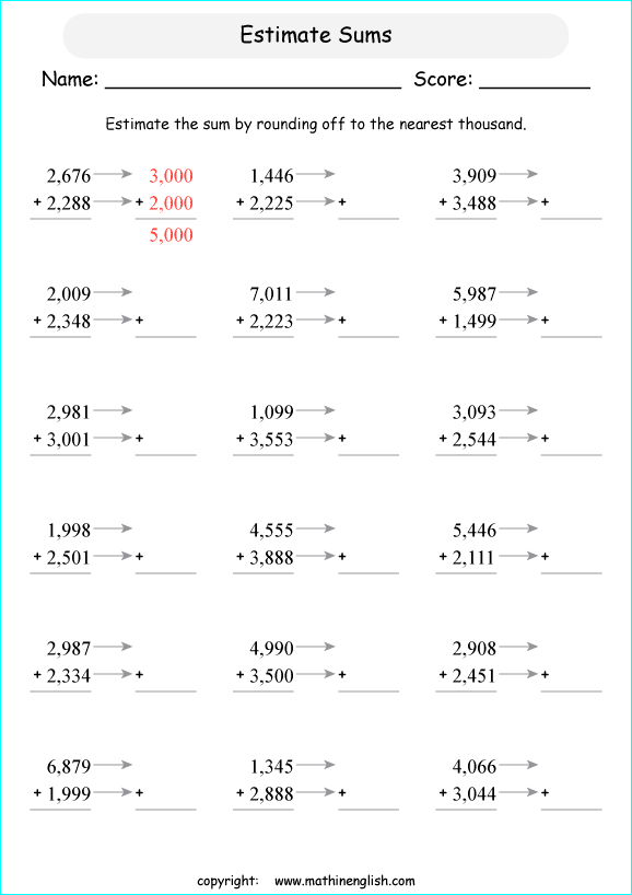 printable math addition estimation worksheets