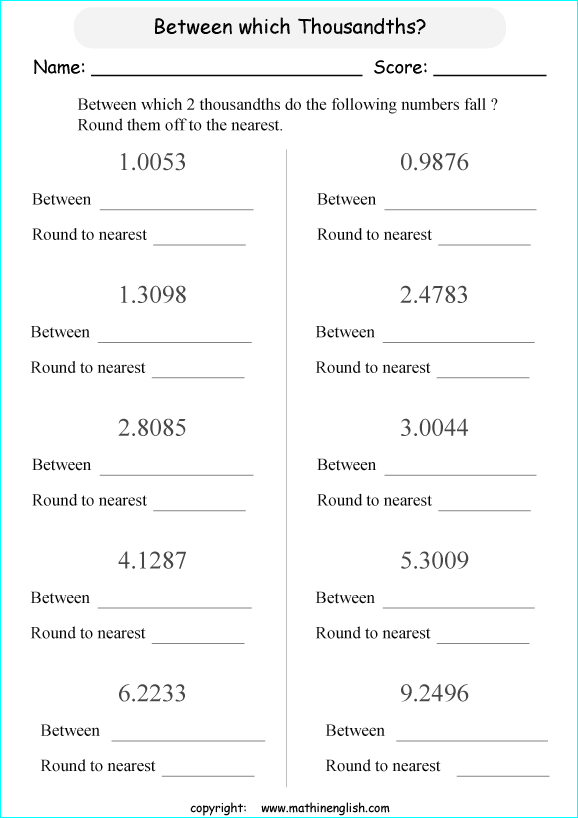 Printable primary math worksheet for math grades 1 to 6 based on the