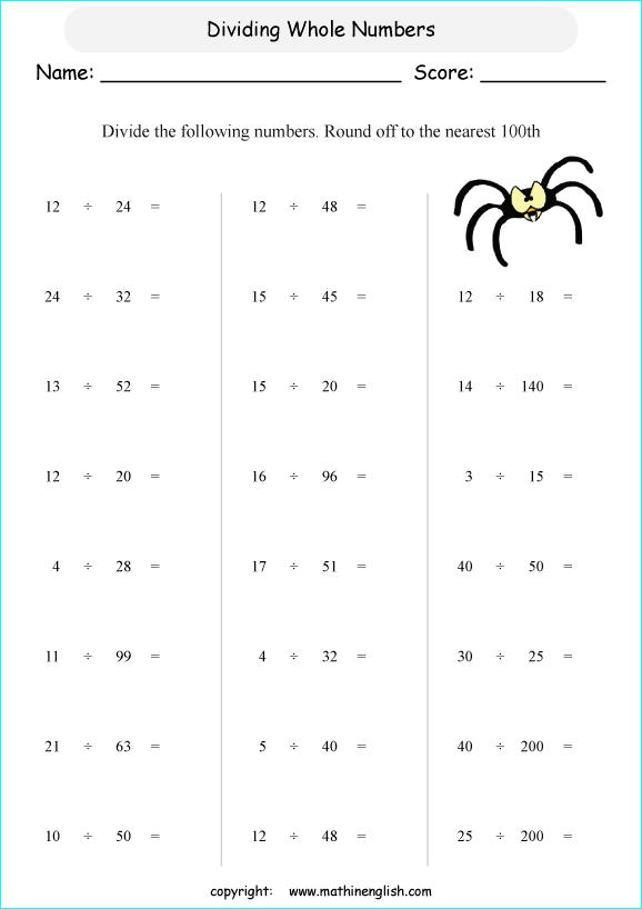 dividing decimals worksheets for grade 1 to 6 