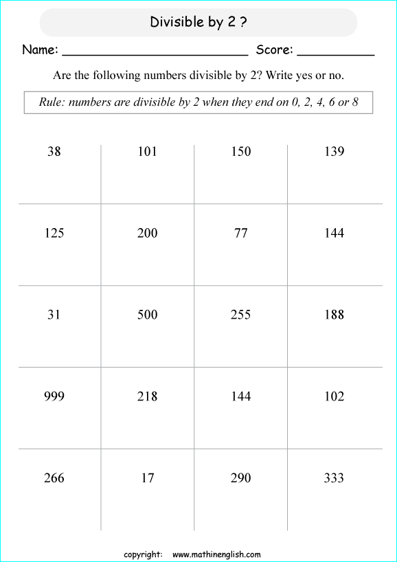 printable math divisibility rules worksheets for kids in primary and elementary math class 