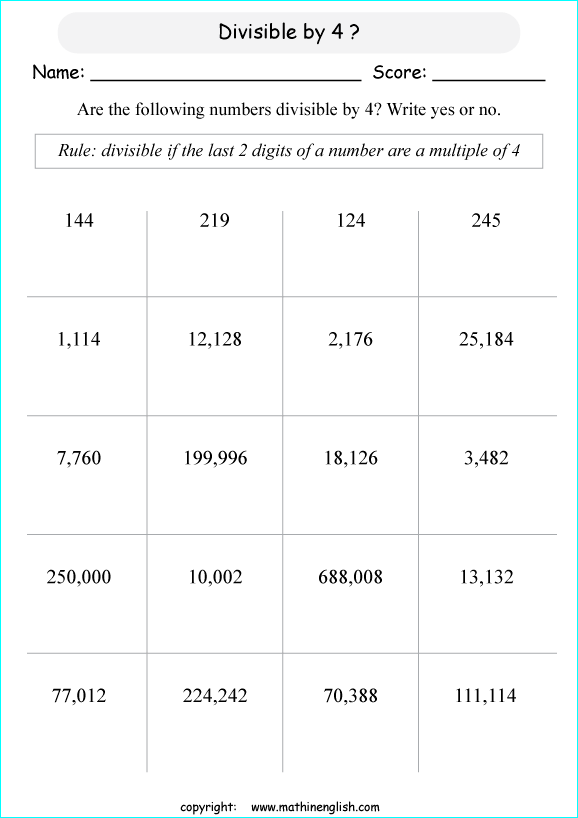 printable math divisibility rules worksheets for kids in primary and elementary math class 