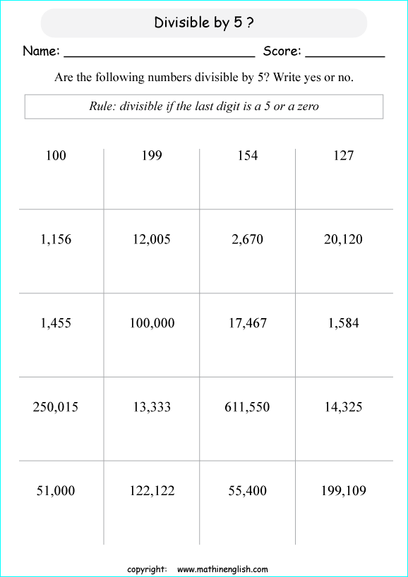 printable math divisibility rules worksheets for kids in primary and elementary math class 