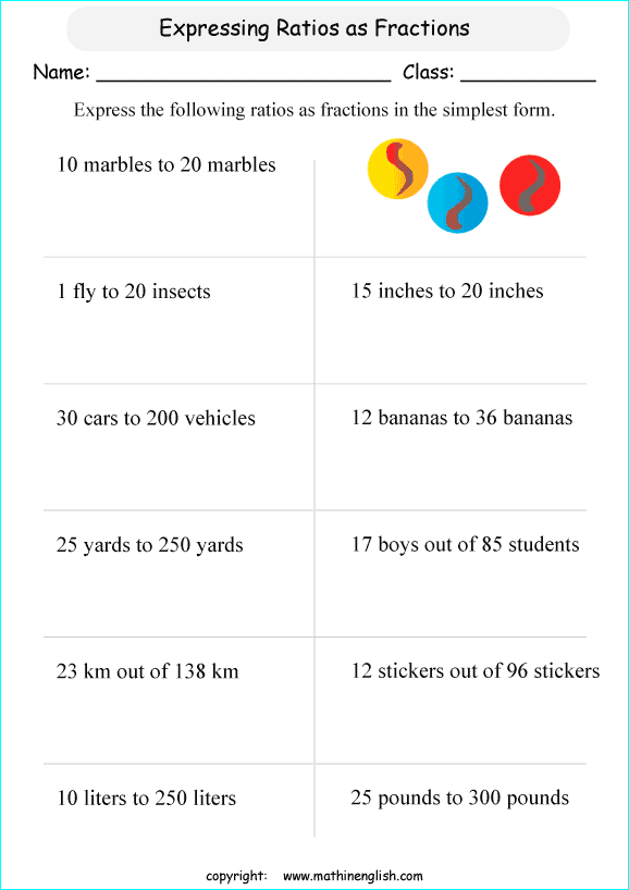 1 5 maths class for to worksheet basic lowest the reduce fractions to and Convert in ratios