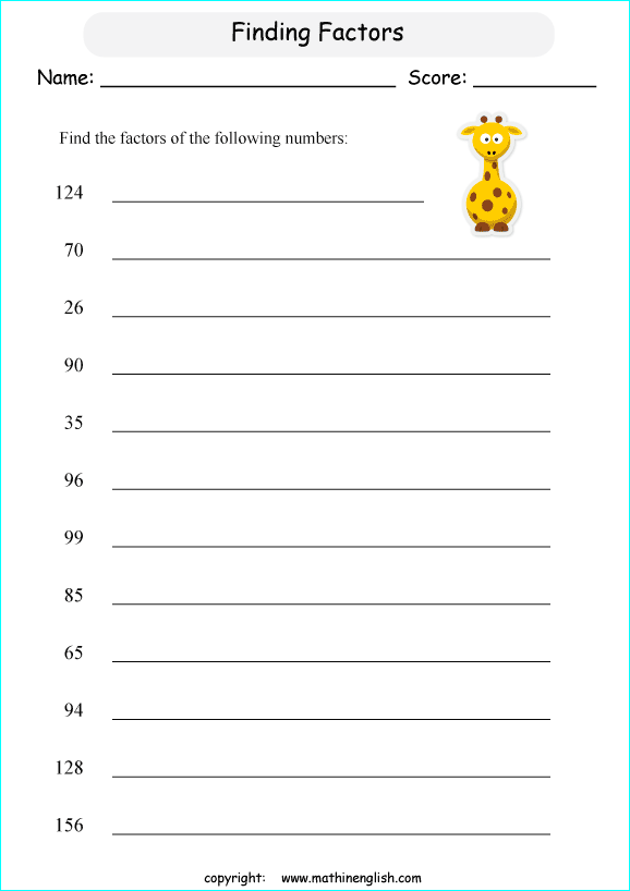 listing multilpes and factors worksheets for grade 1 to 6 