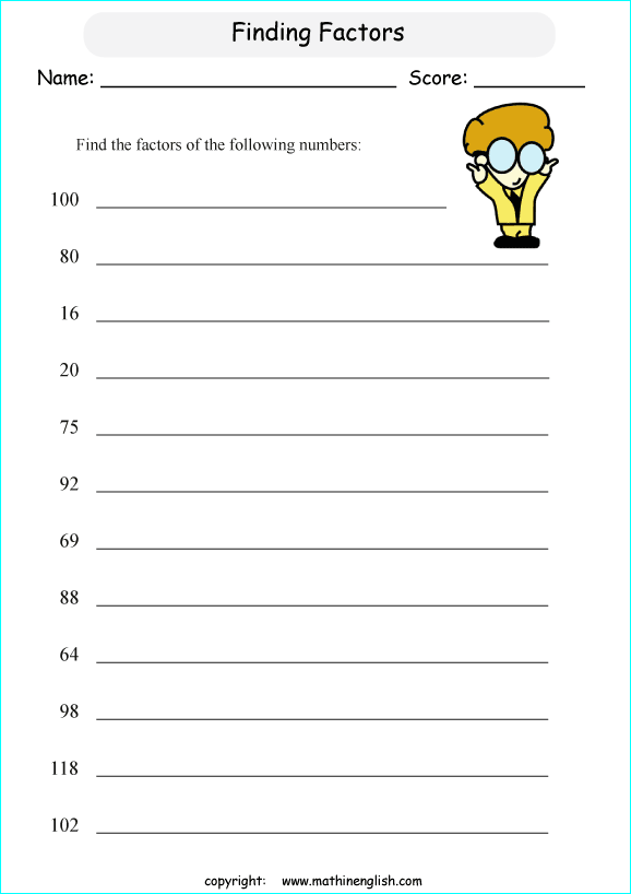 listing multilpes and factors worksheets for grade 1 to 6 