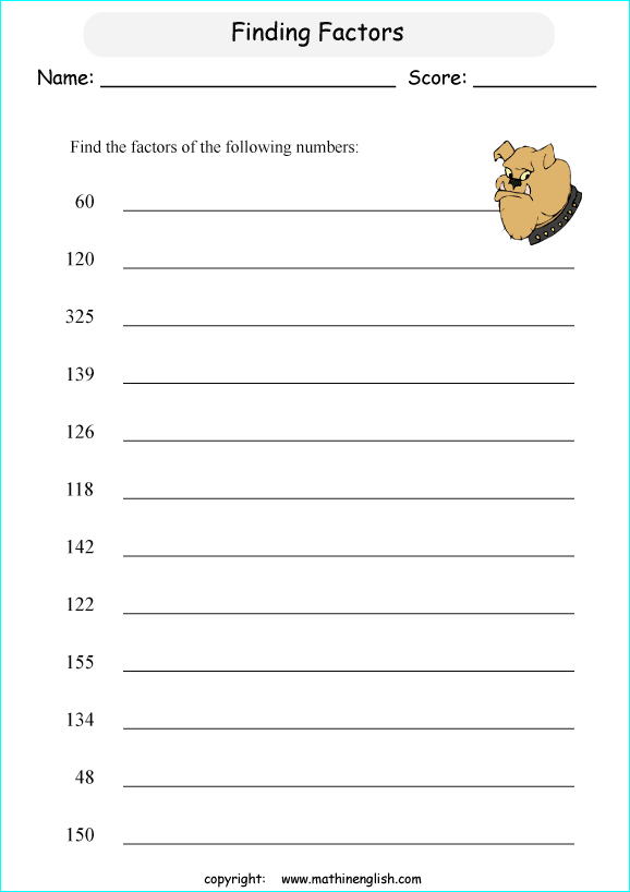 listing multilpes and factors worksheets for grade 1 to 6 