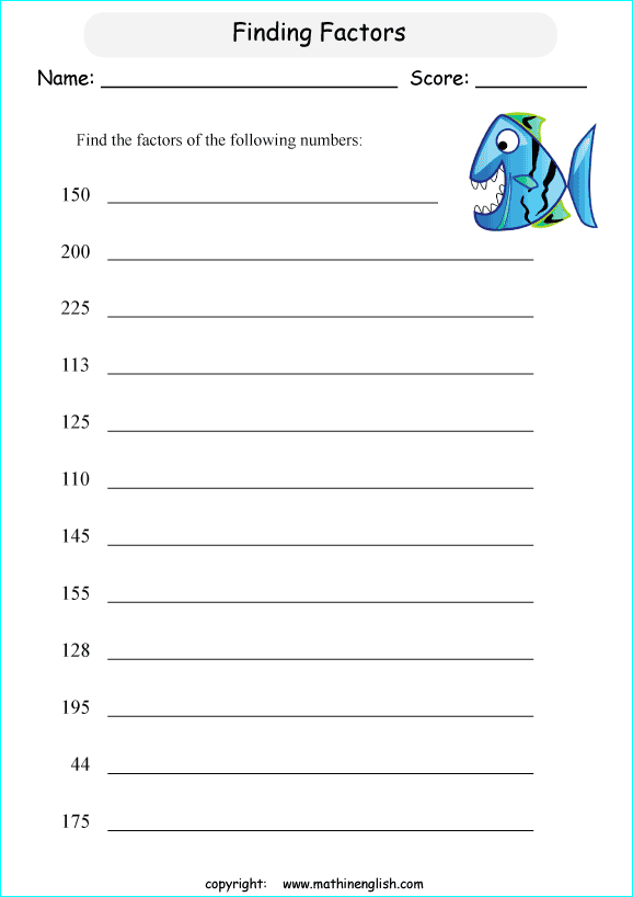 list factors of numbers up to 300 printable grade 5 math ...