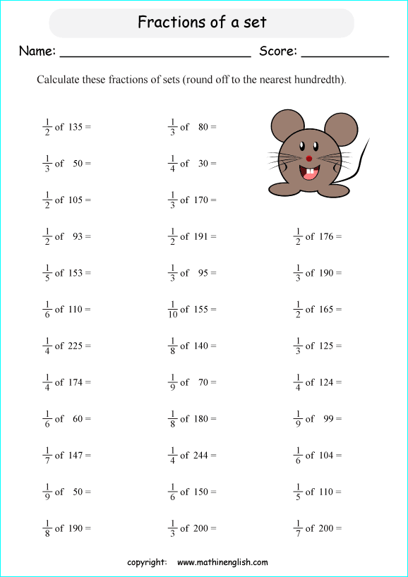 printable fractions of a set worksheets for kids in primary and elementary math class 