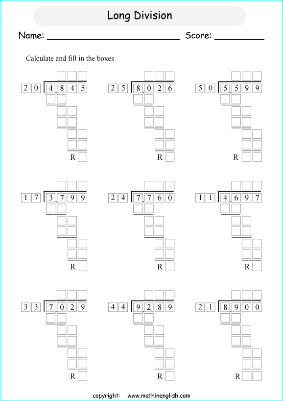 printable multiples big number long division worksheets for kids in primary and elementary math class 