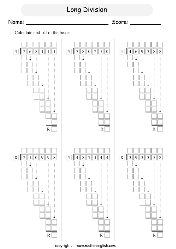 printable multiples big number long division worksheets for kids in primary and elementary math class 