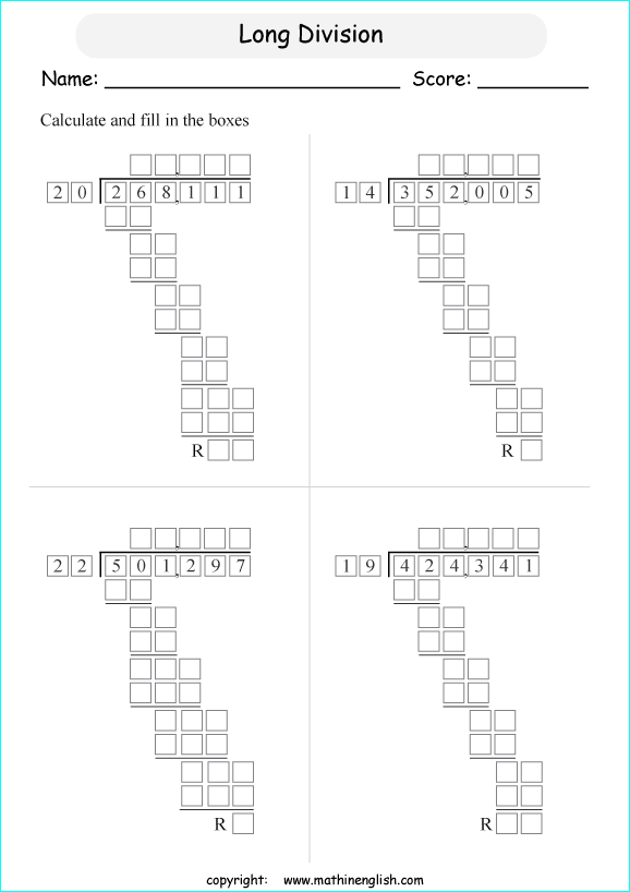 printable multiples big number long division worksheets for kids in primary and elementary math class 