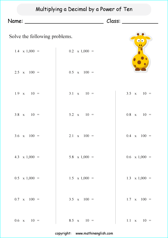 printable math multiplication of decimals worksheets for kids in primary and elementary math class 