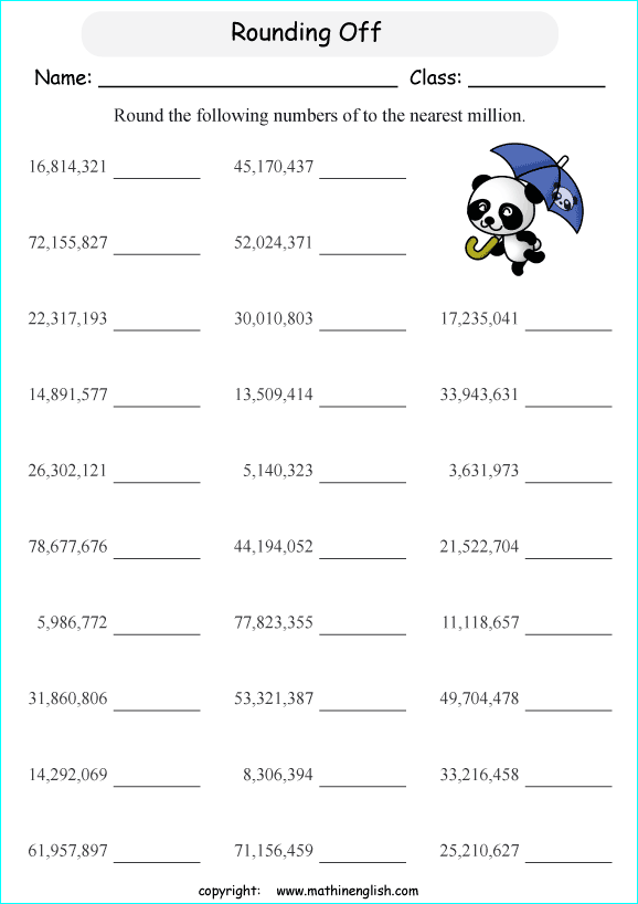 Printable primary math worksheet for math grades 1 to 6 based on the