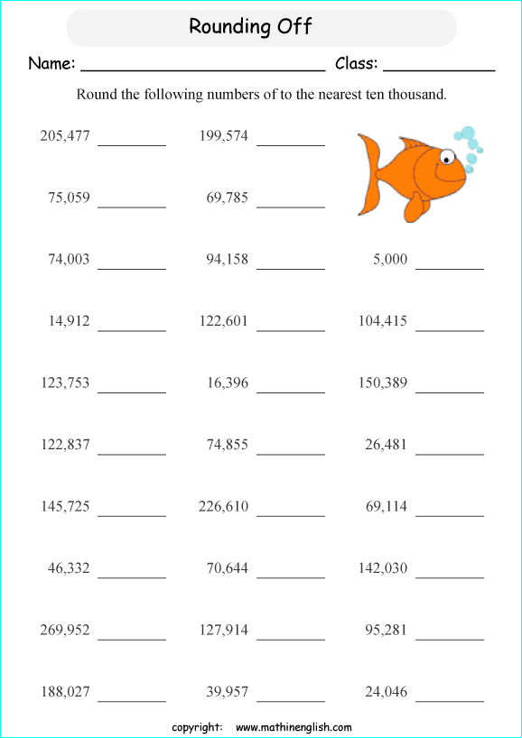 printable math rounding off big numbers worksheets for kids in primary and elementary math class 