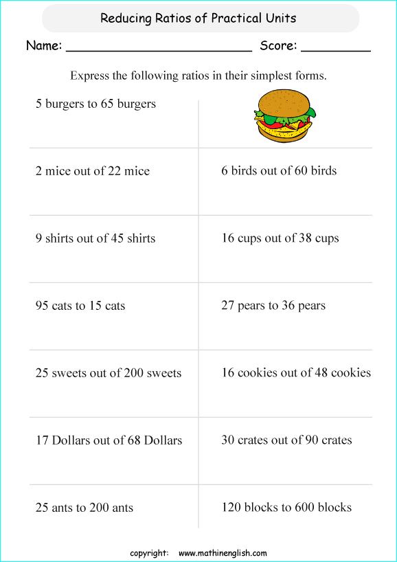 Practical Units Ratios Printable Grade 5 Math Worksheet