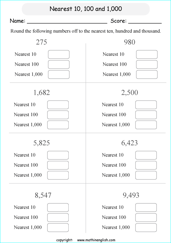 printable math rounding off the nearest 1,000 worksheets for kids in primary and elementary math class 