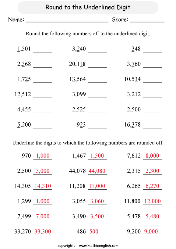 printable math rounding off the nearest 1,000 worksheets for kids in primary and elementary math class 